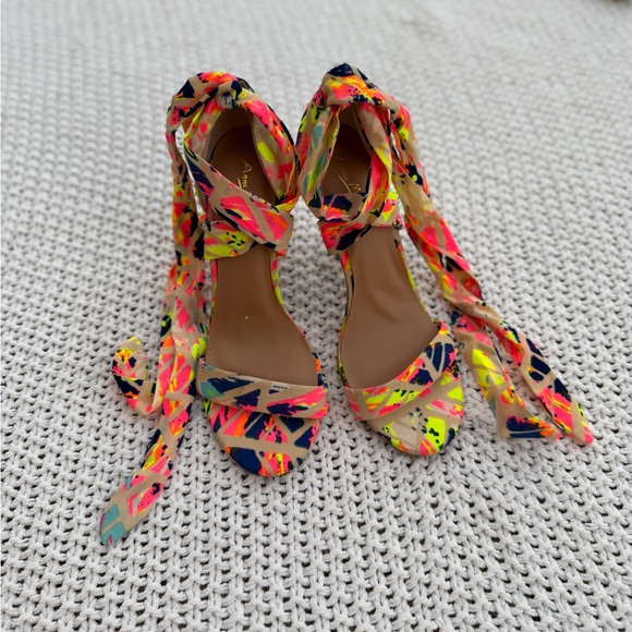 Anne Michelle Shoes - Anne Michelle Vibrant Neon Patterned Wrap Up Ankle Heels Size 8 NEW